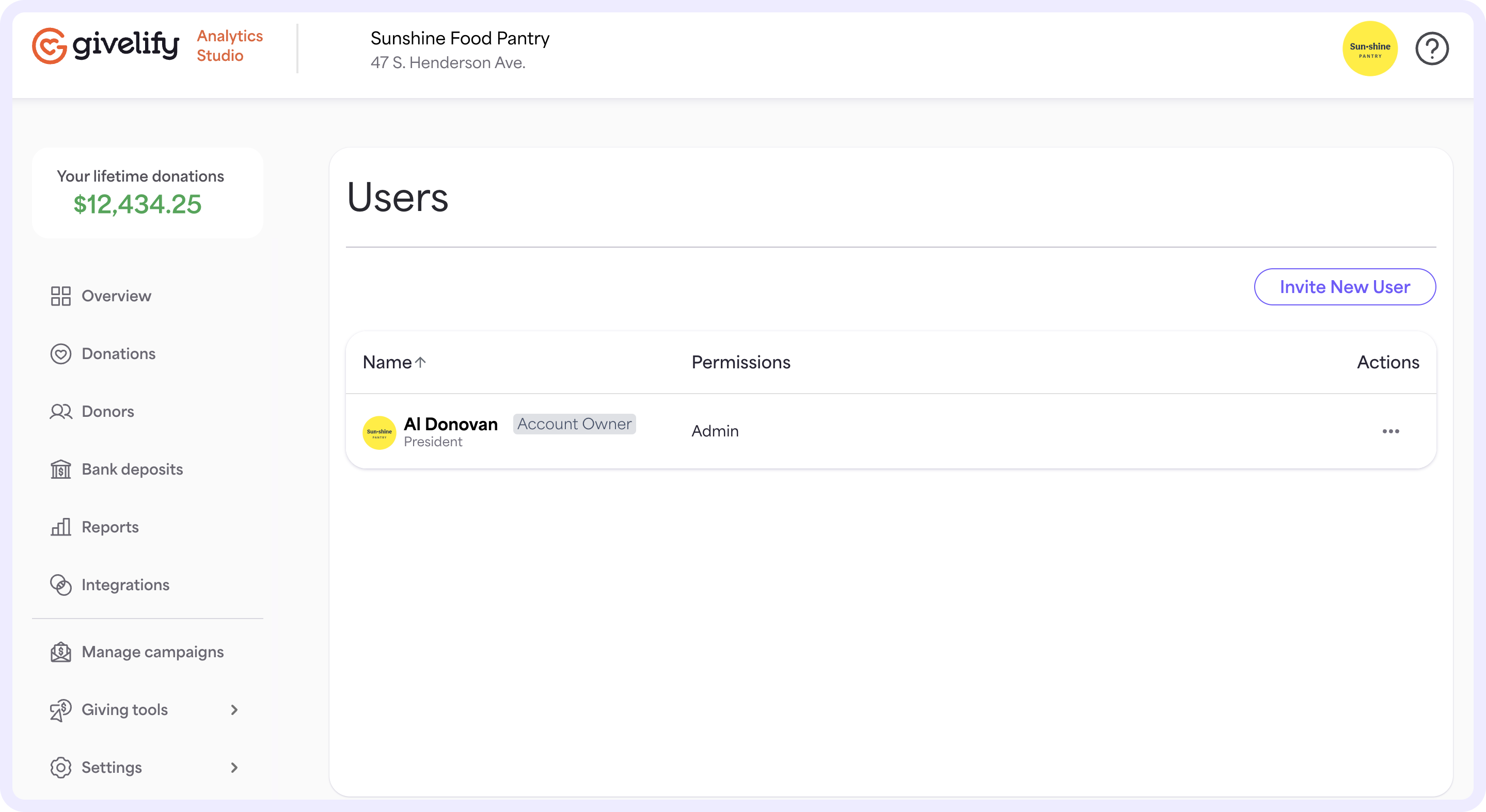 On the Users page, you can invite users to your organization’s account and manage their permissions.