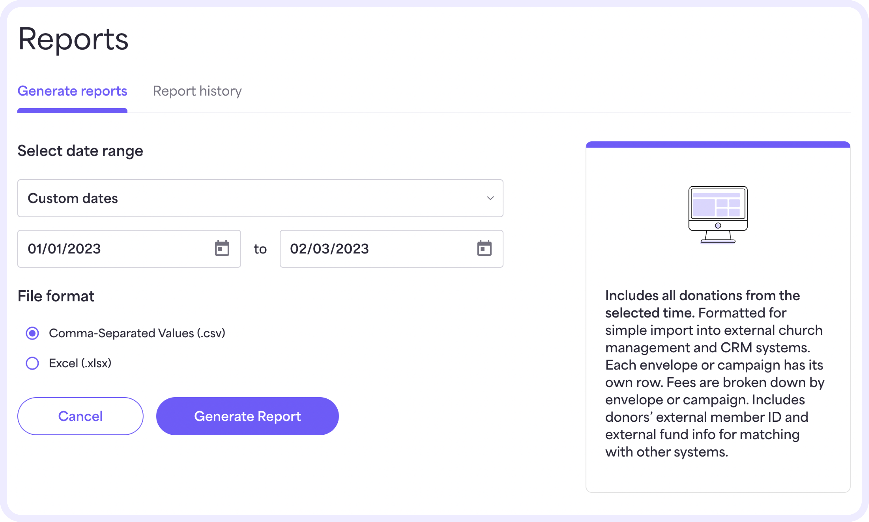 If you choose Custom dates, select the calendar icon and specify the Start and End dates.