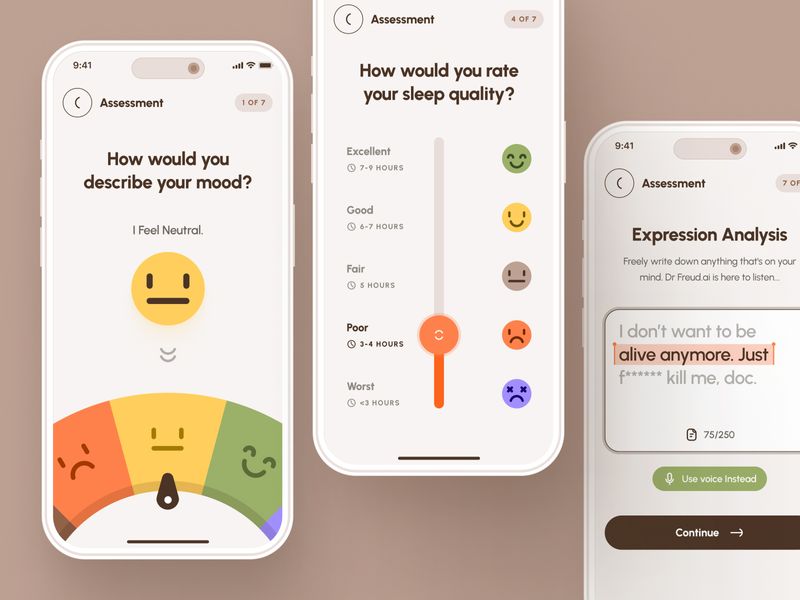 Interactive Bio Ui strangehelix.bio | Product | freud UI Kit: AI-Driven Mental Health App