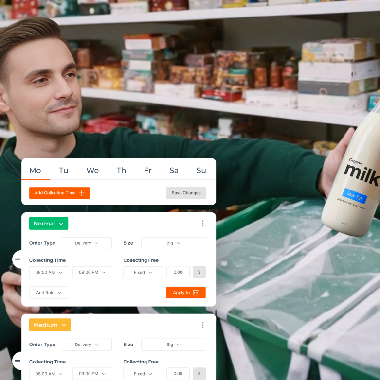 A man collects an order with groceries in a supermarket