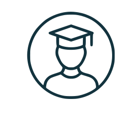 Icon of a person wearing a graduation cap inside a circle.