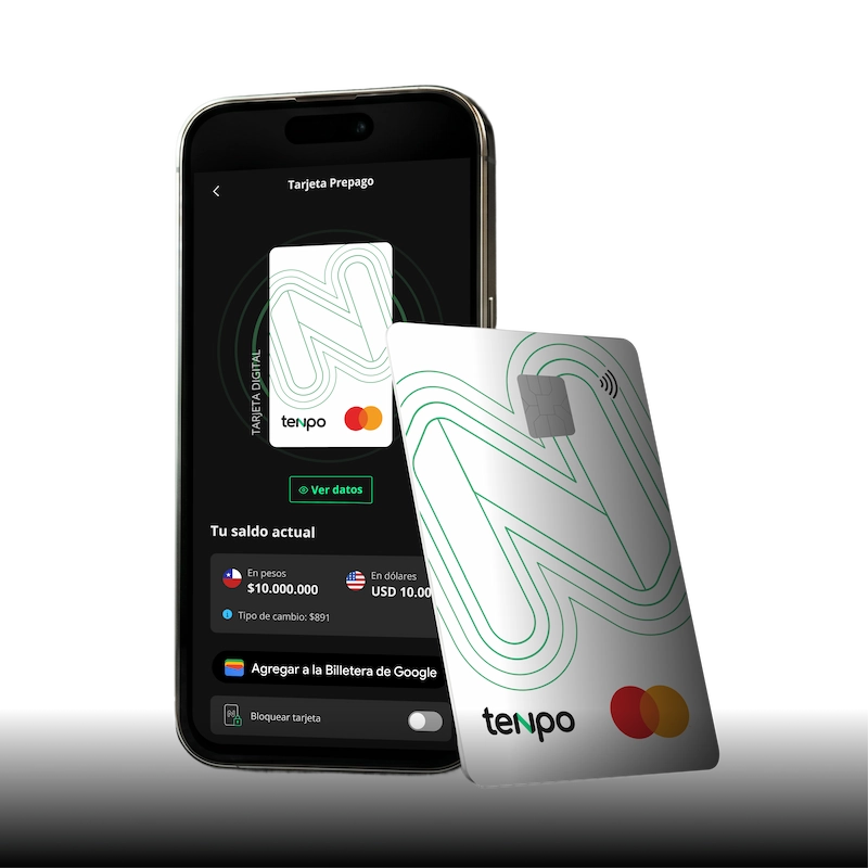 mockup app tenpo y tarjeta prepago tenpo mastercard