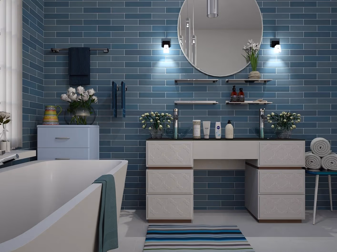 Modern blue and white bathroom