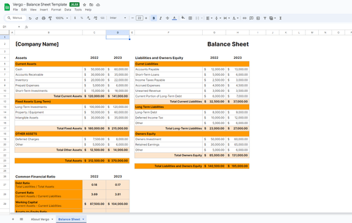 Construction Balance Sheet Template