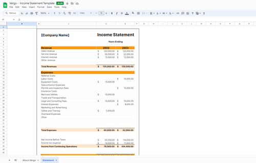 Construction Income Statement Template
