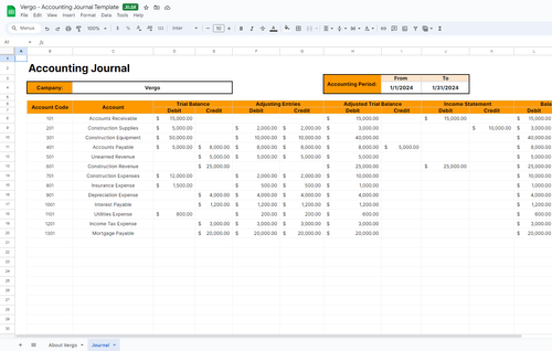 Construction Accounting Journal Template