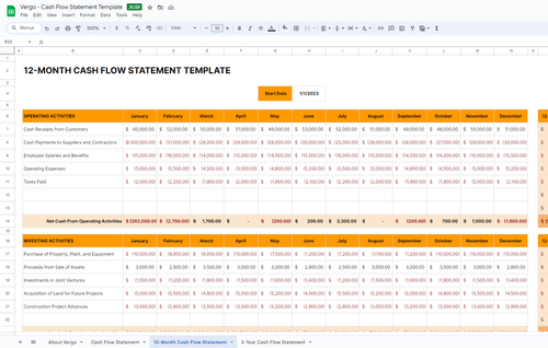 Construction Cash Flow Statement Template