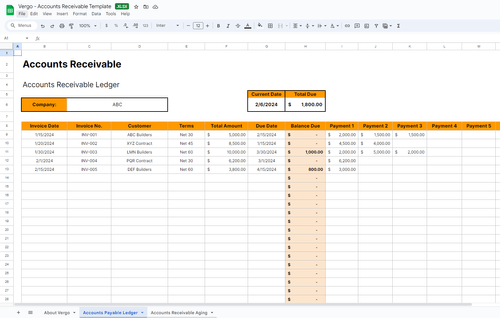 Construction Accounts Receivable Template