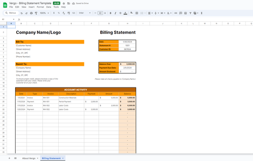 Construction Billing Statement Template