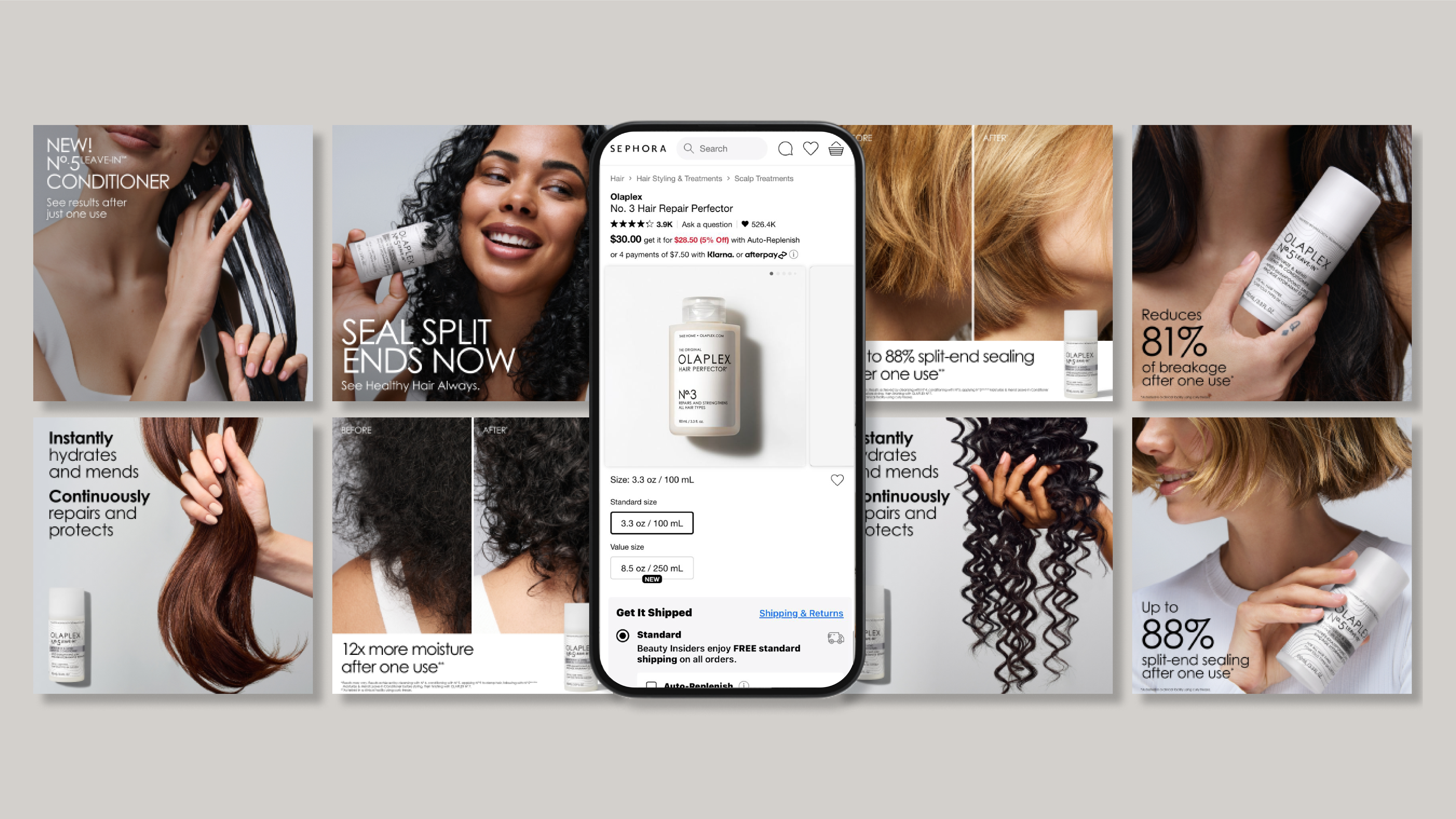 roduct detail page design strategy for Olaplex, showcasing clean layout, product information, and elevated digital branding.
