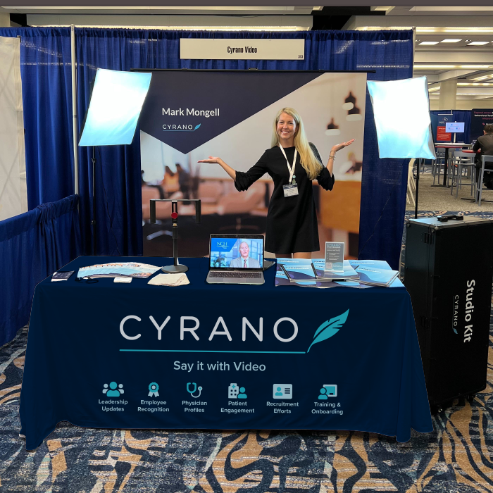 conference set up including print collateral and tablecloth by me.