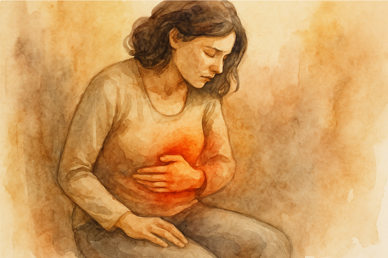 Aquarelle représentant une femme apaisée en séance d’hypnose à Versailles, entourée de volutes de lumière symbolisant la libération des douleurs émotionnelles et la guérison intérieure.