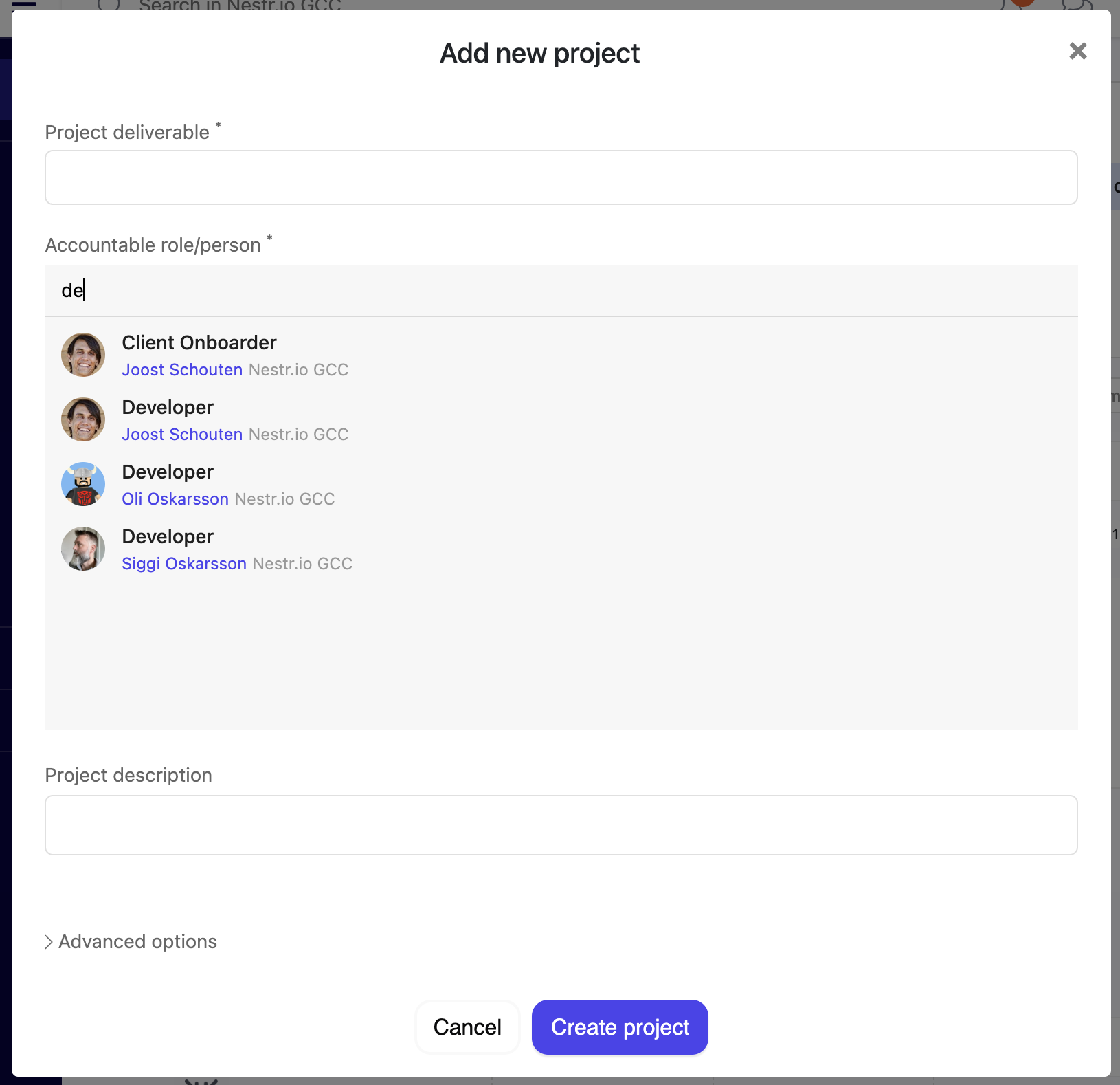 Search for and select the apprpriate circle/role for the project