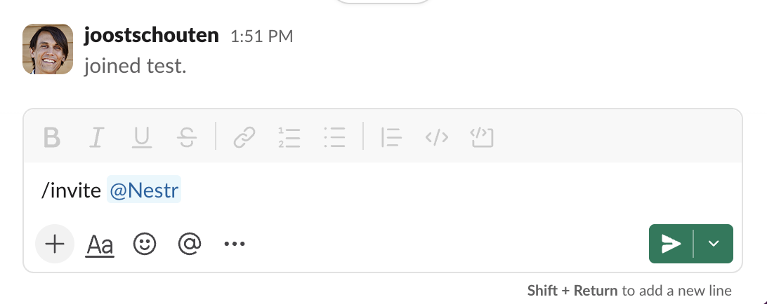 running /invite @Nestr in the private channel in Slack