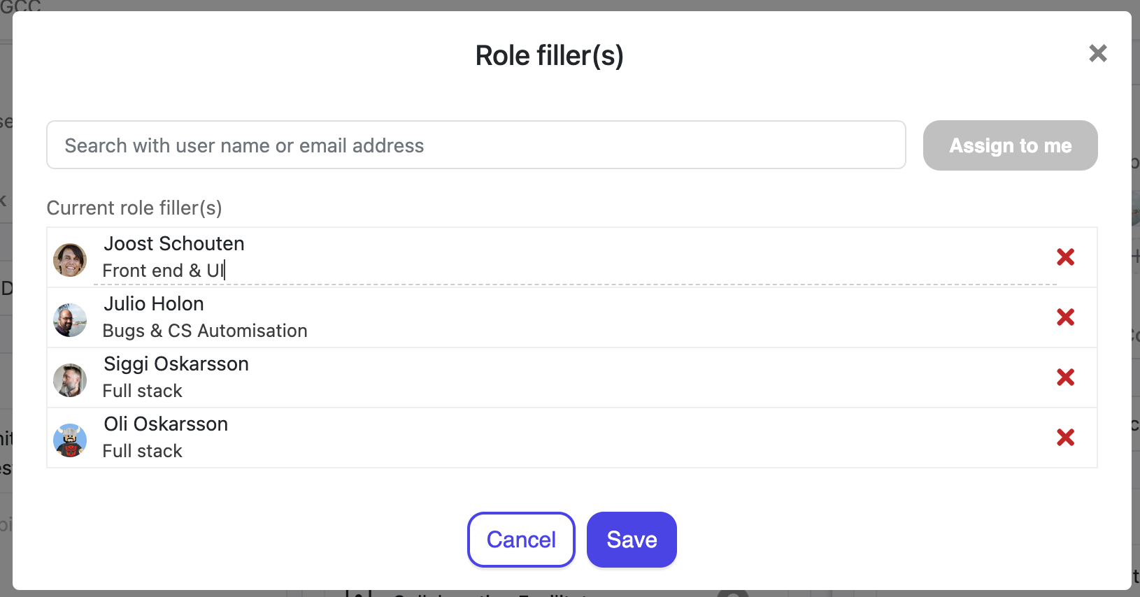 You can set the focus area in the same screen where you assign people to a role