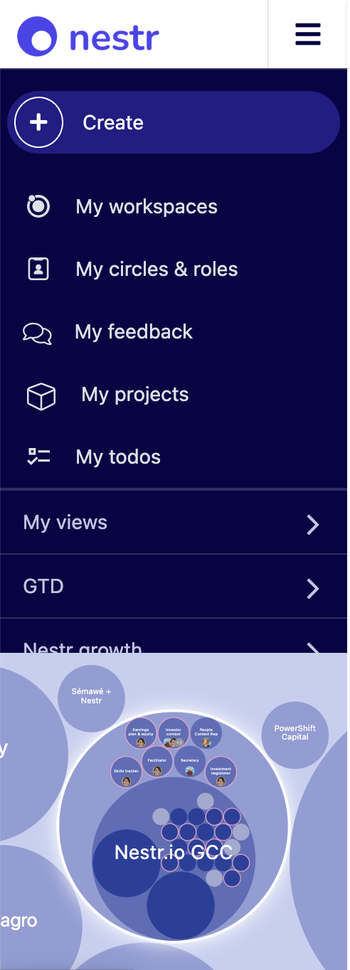 Use the navigation bar to quickly find your roles, projects, todos and create new items quickly.