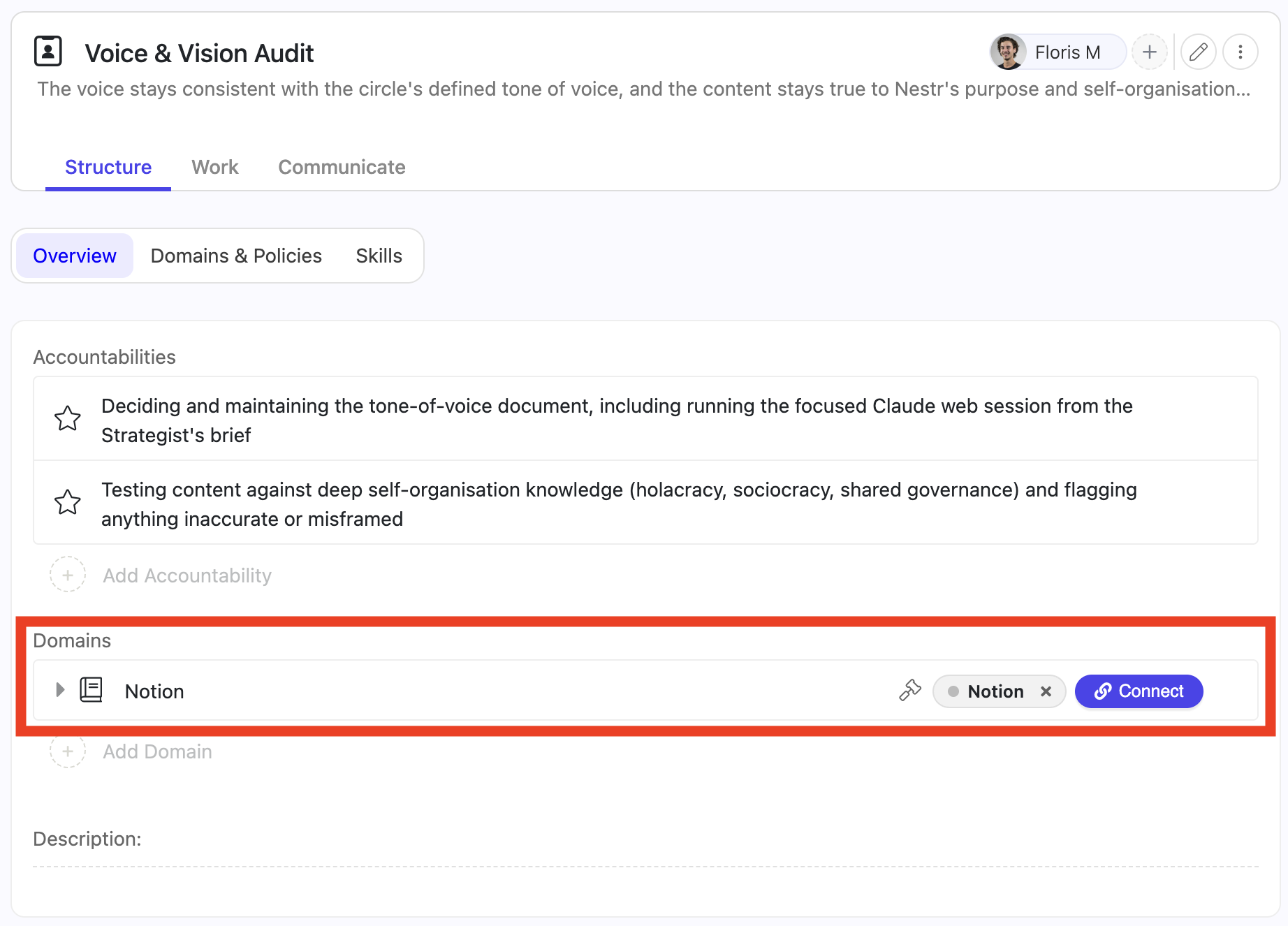 A role filler (or workspace admin) will be able to authenticate the connector through a simple 'connect' click.