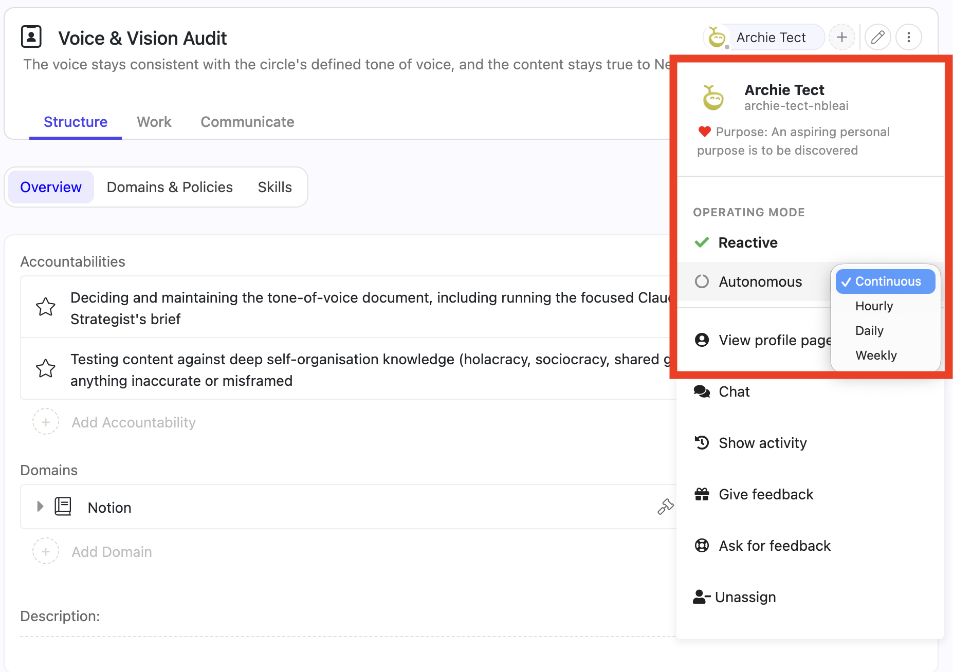 Choose if you want an agent to be role assigned reactive or autonomous.