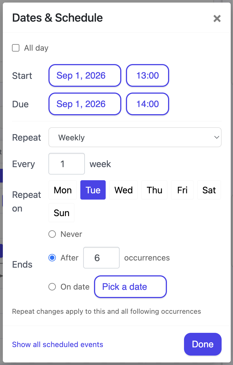 You can schedule a repeatable meeting/task to suit your needs.