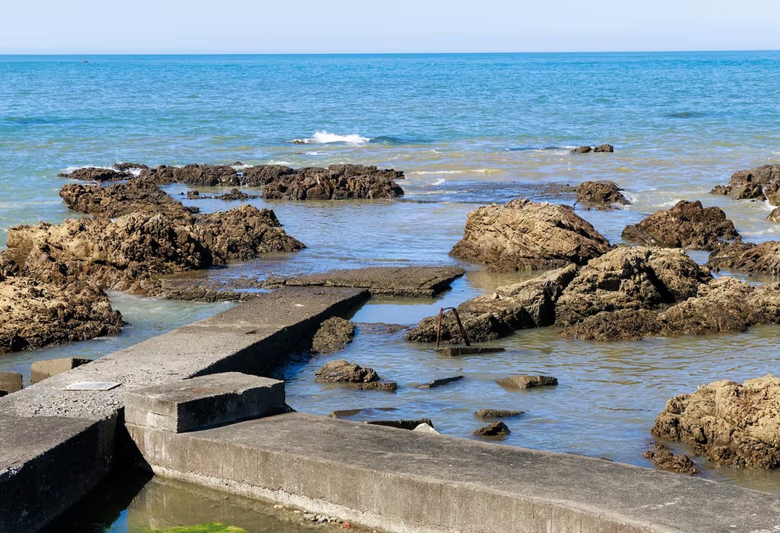 Raw sewage pouring into the sea from the Moa Point Wastewater Treatment Plant at Tarakena Bay