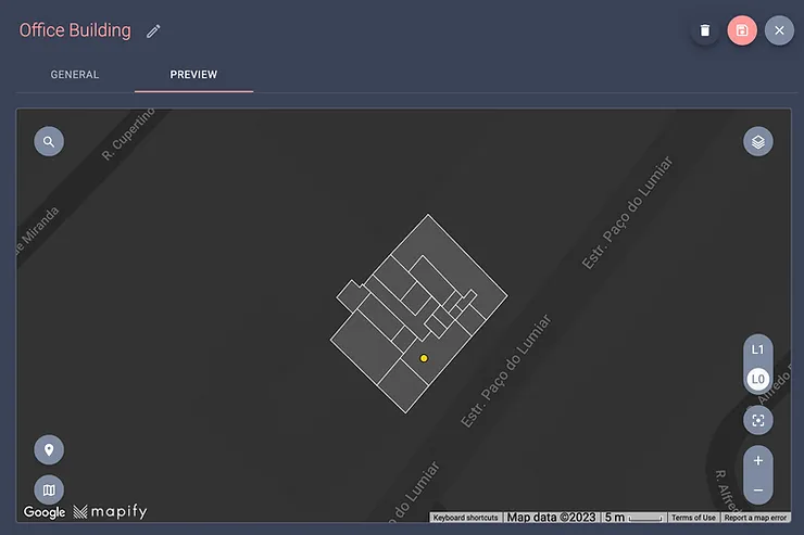 Building ground floor representation, including sensors layer