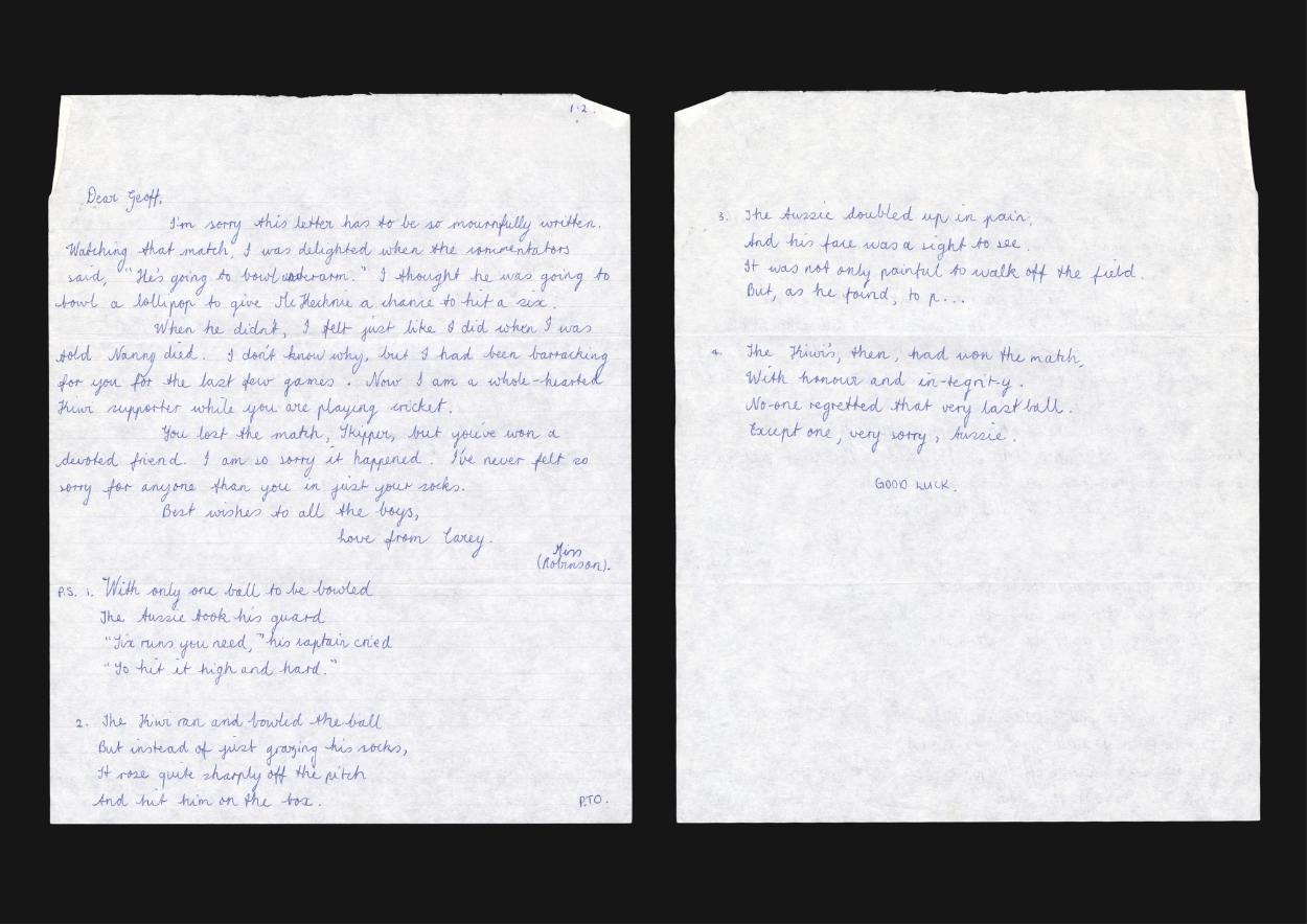 Letter 94 page 1 and 2: Tragedy and comedy, New Zealand Cricket Museum Collection.
