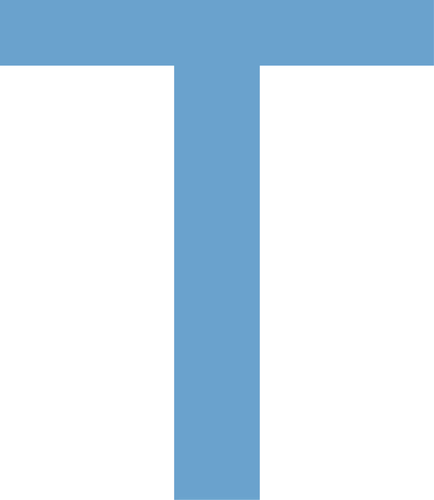 Large uppercase letter T in solid blue color on a transparent background.