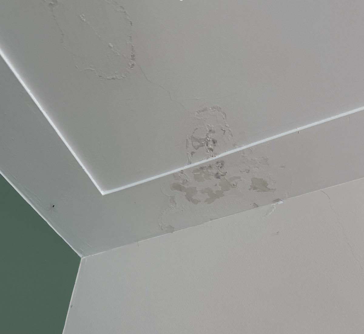 Water damage on a ceiling, filmed by the customer