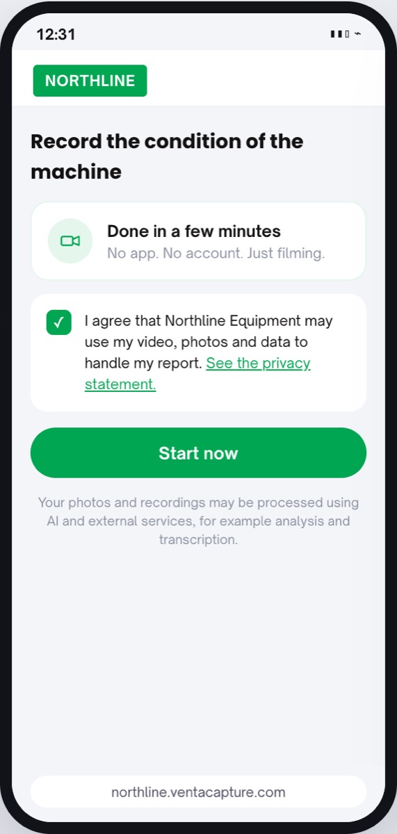 The consent screen on the phone before filming starts