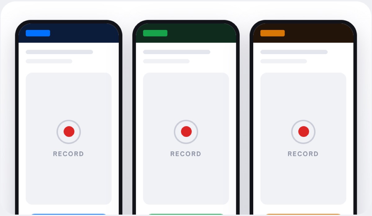 Three phones with the same recording step in three brand styles