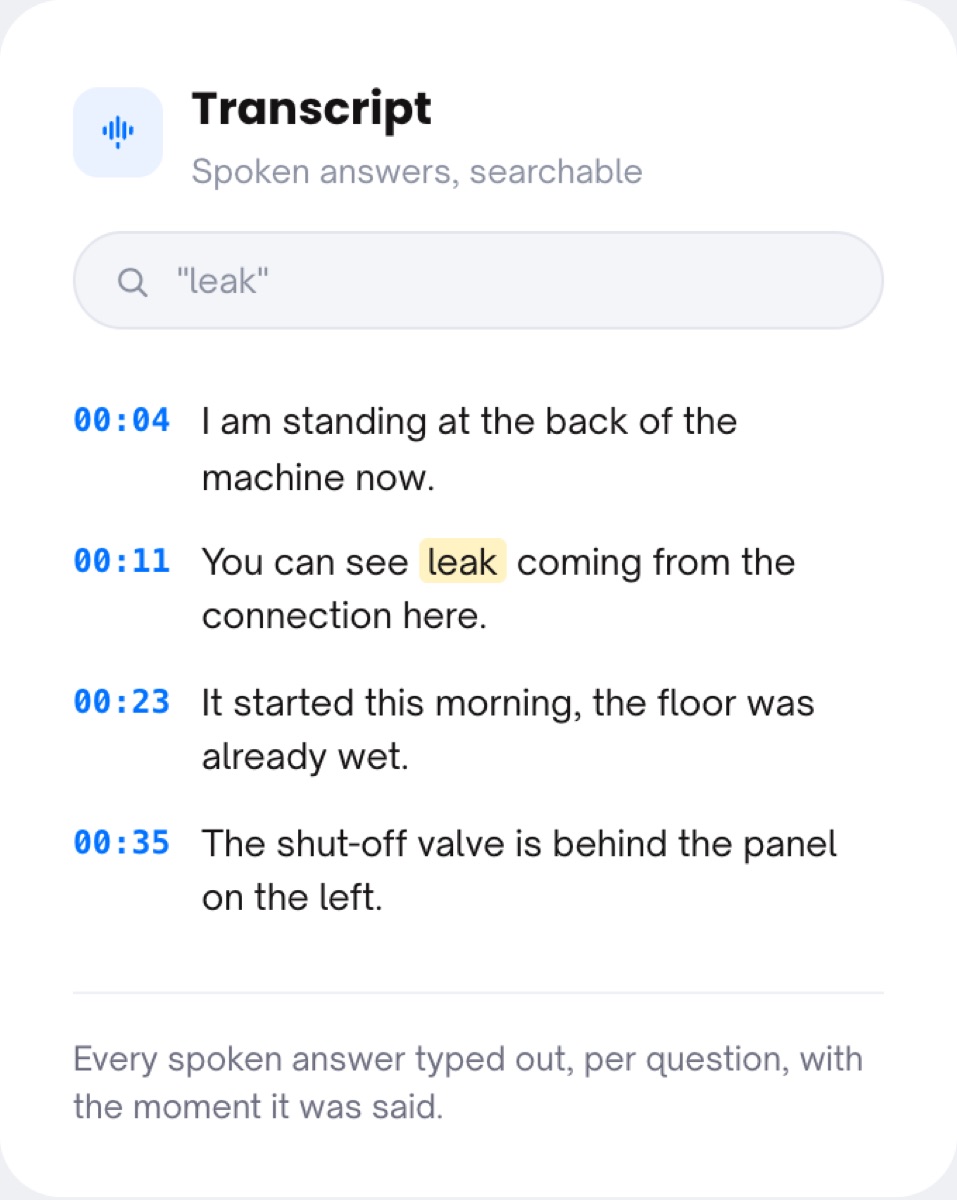 Transcript card with a search on leak