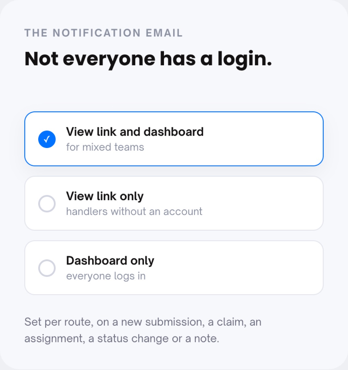 The notification email options