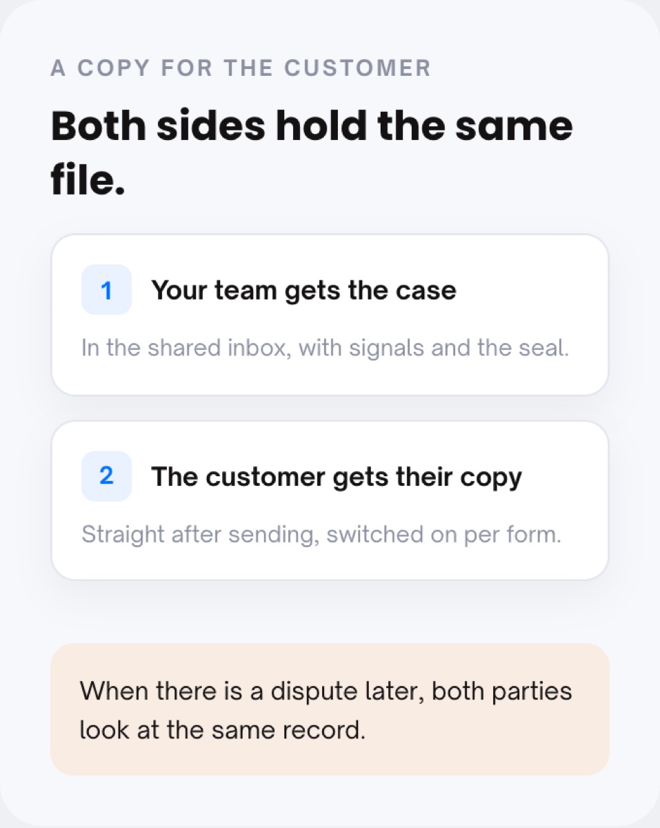A copy for the customer