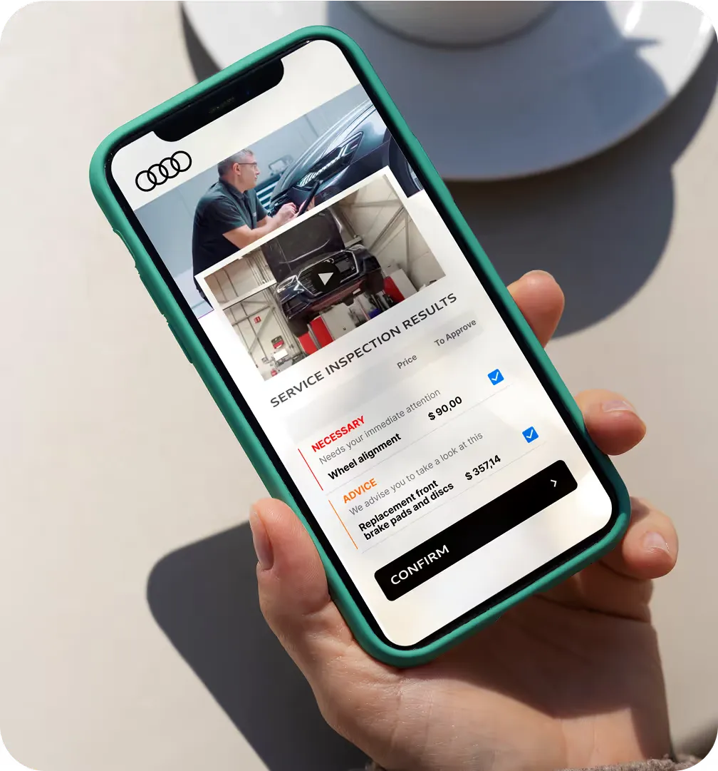 Customer approving recommended work from a video on a phone
