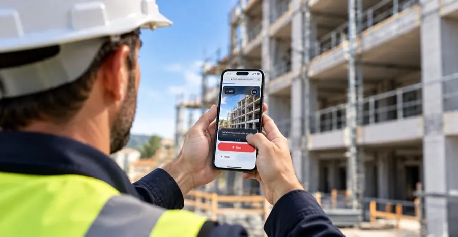 Engineer documenting a site with a smartphone