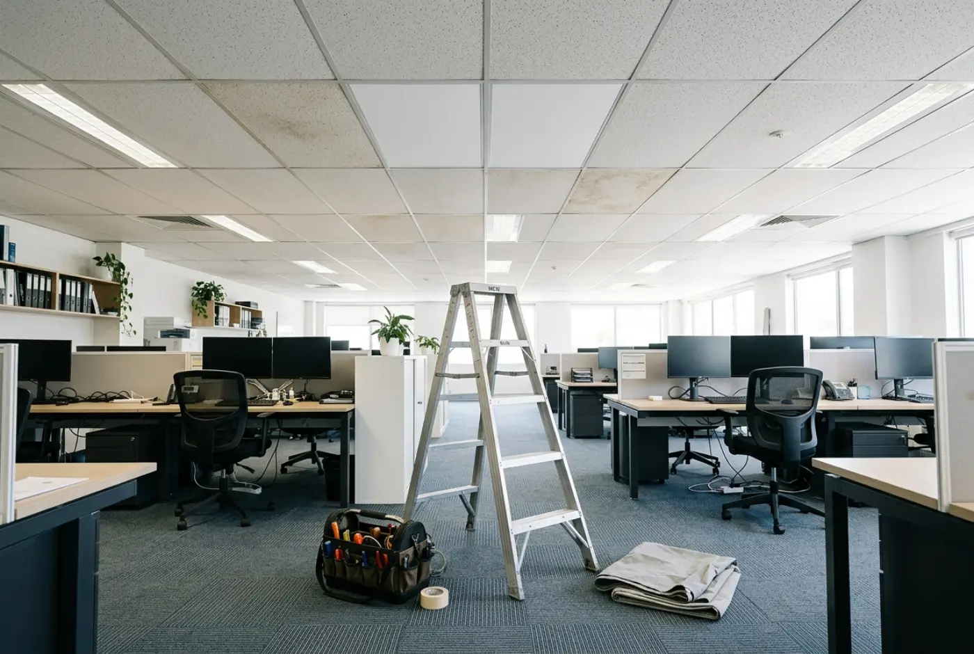 New ceiling tiles fitted after a repair