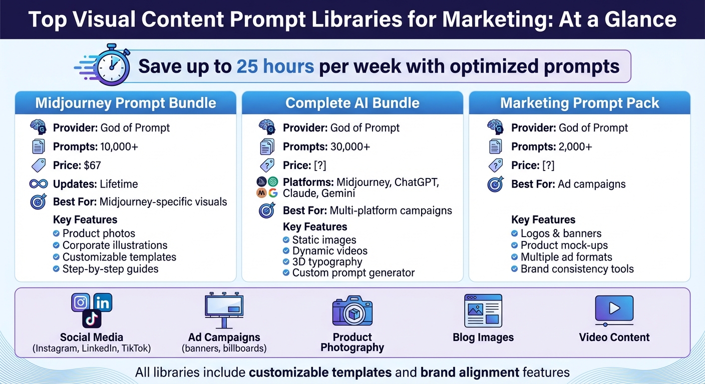 Visual Content Prompt Libraries Comparison: Features, Pricing, and Use Cases
