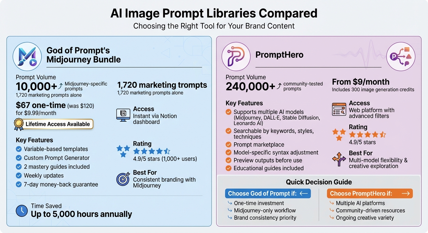 God of Prompt vs PromptHero: AI Image Prompt Library Comparison