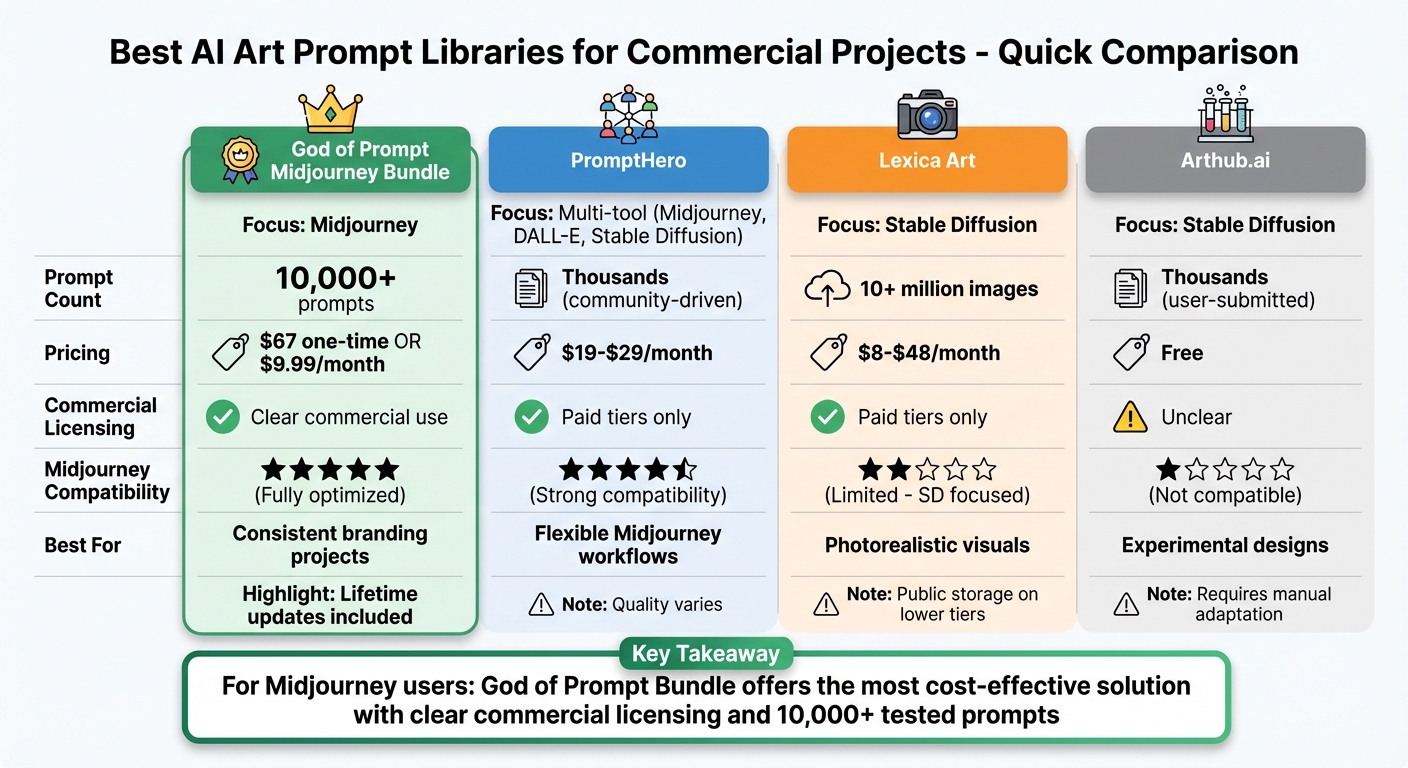 AI Art Prompt Libraries Comparison: Pricing, Features & Midjourney Compatibility