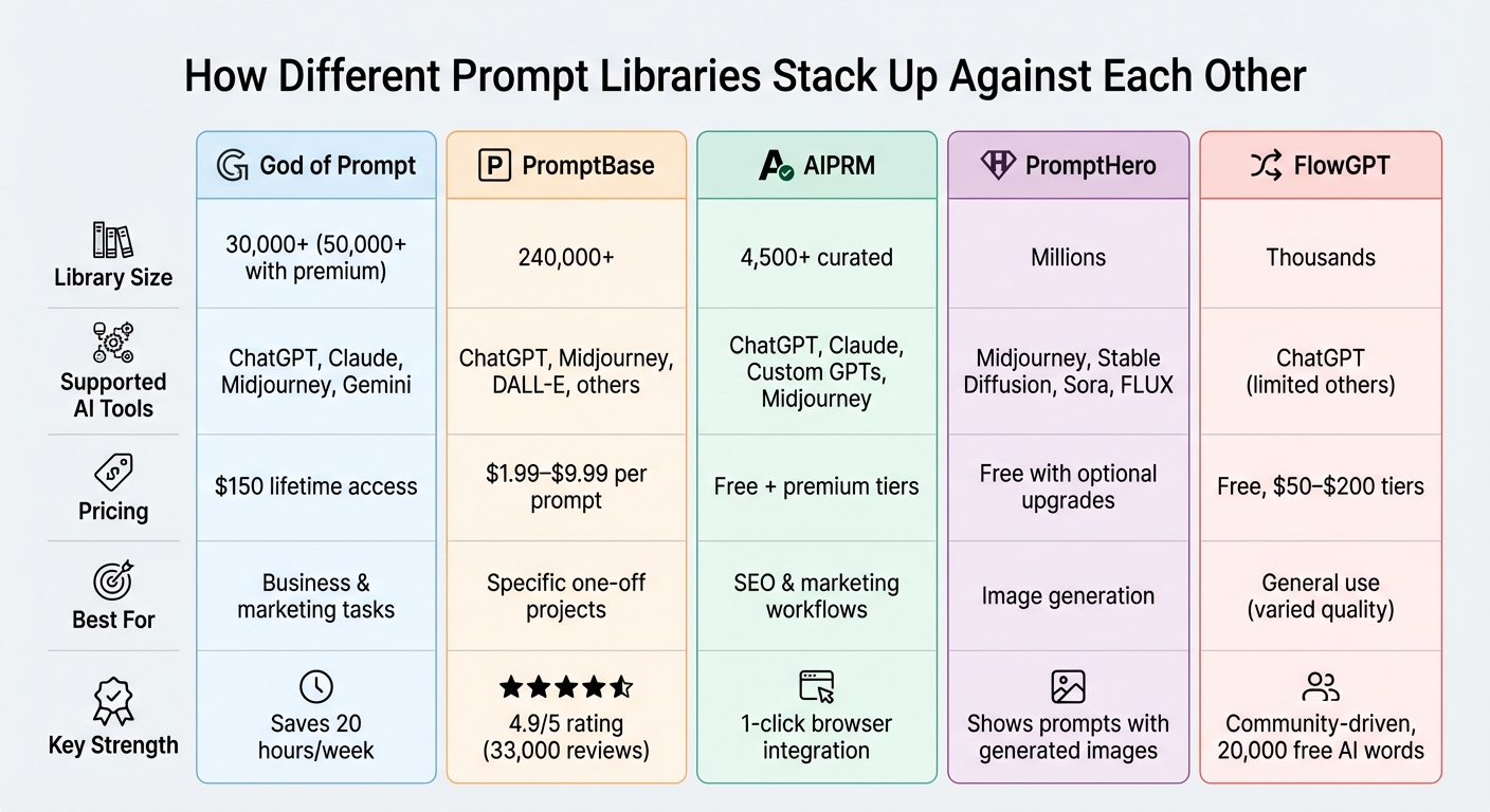 Comparison of 5 Major AI Prompt Libraries: Features, Pricing, and Use Cases