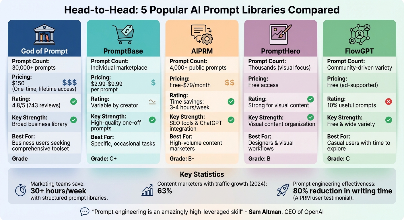 Comparison of 5 Popular AI Prompt Libraries: Features, Pricing, and Best Use Cases