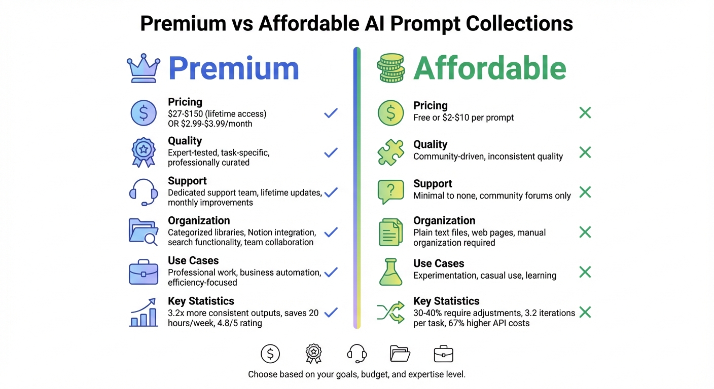 Premium vs Affordable AI Prompt Collections: Feature and Price Comparison