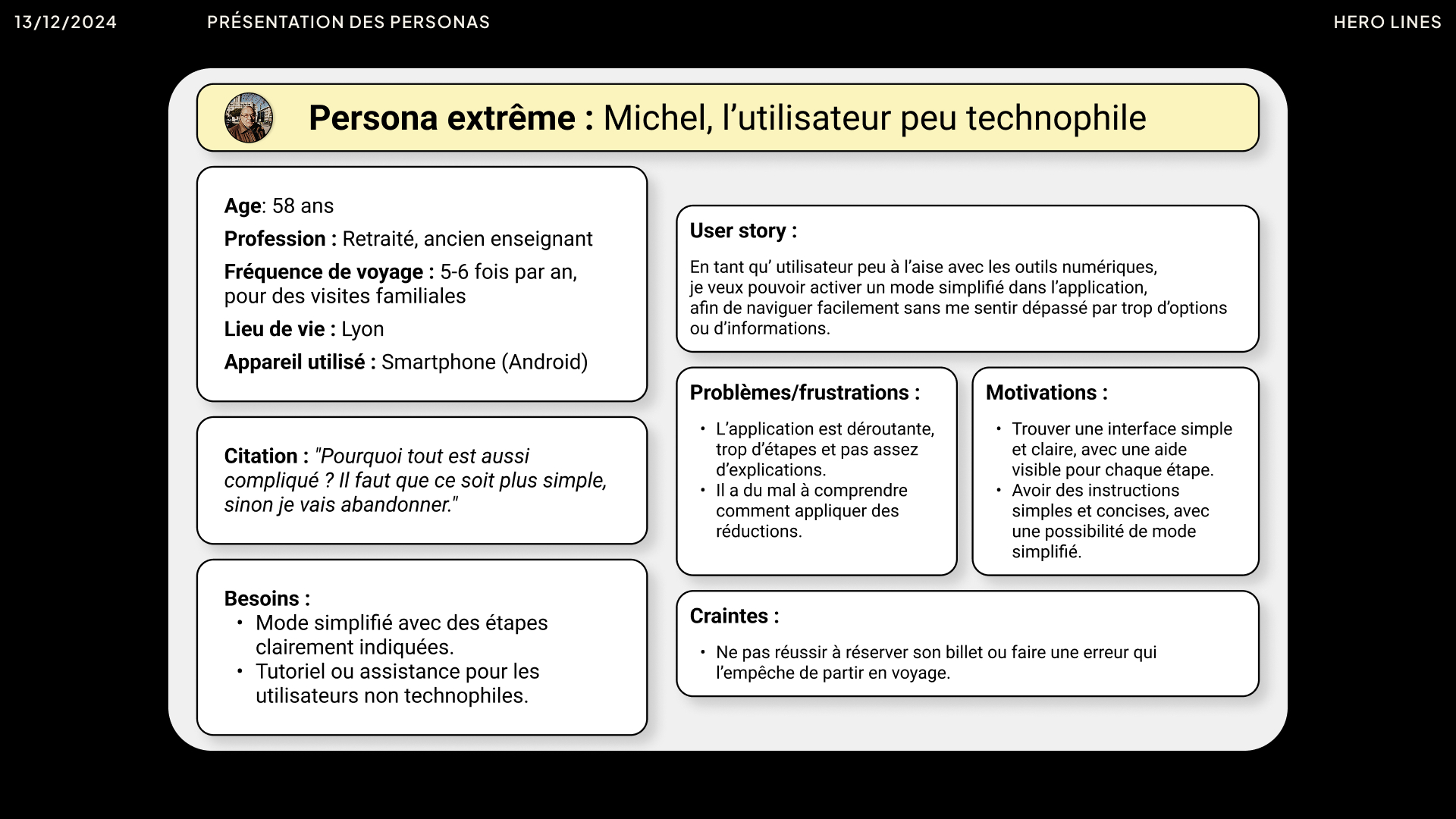 Fiche persona : Michel, utilisateur peu technophile