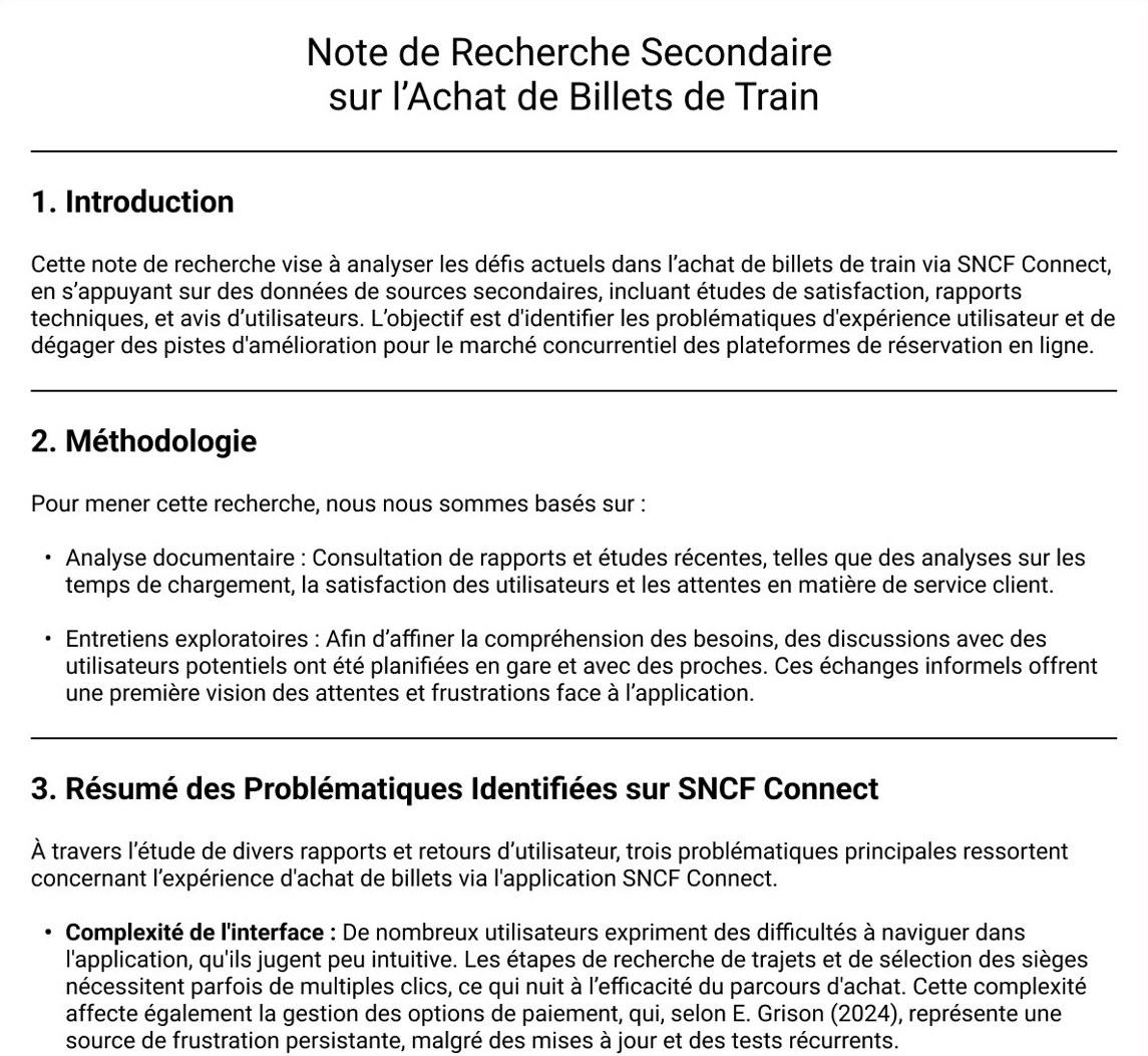 Note de recherche secondaire sur l'achat de billets de train