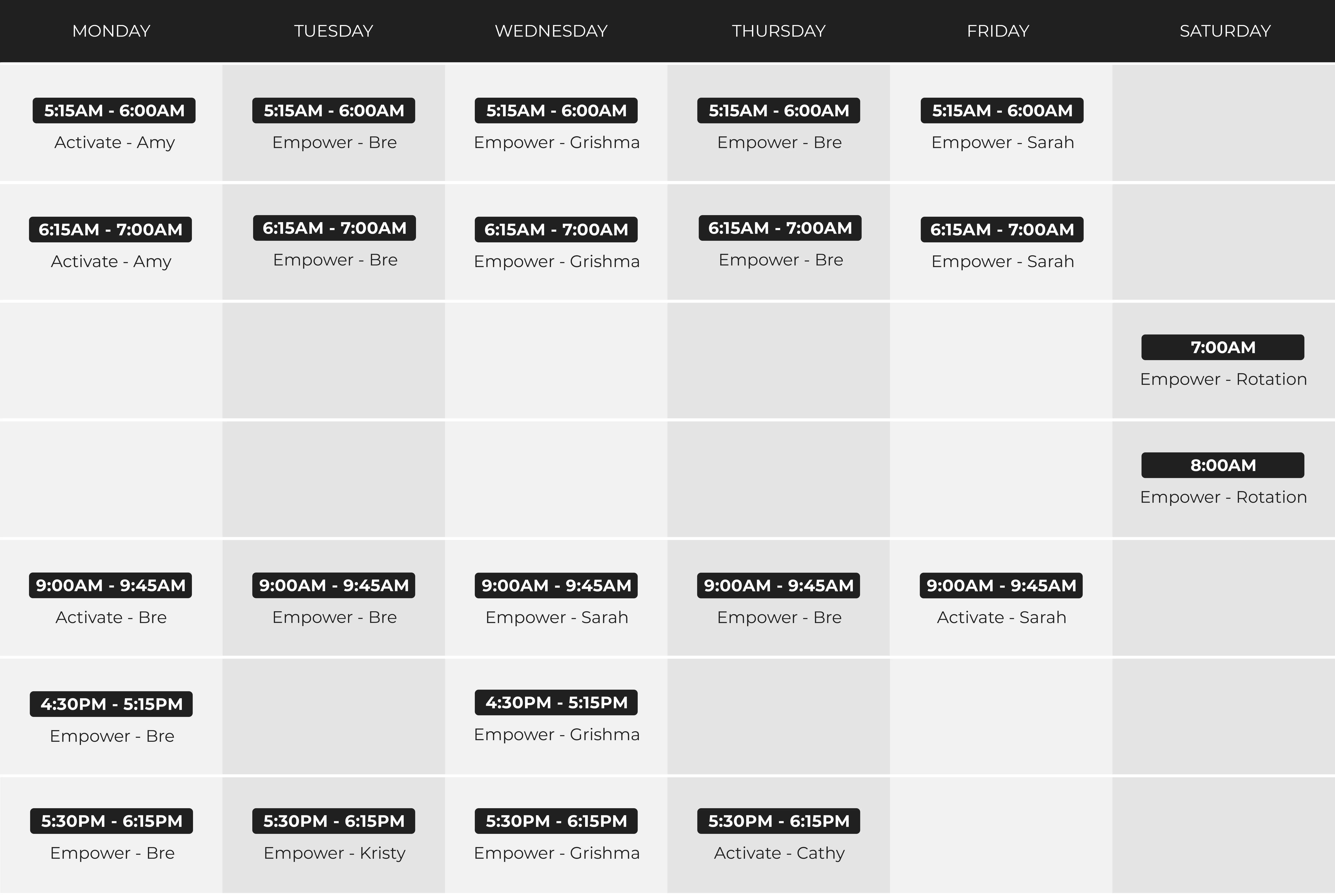 Reformer Pilates Timetable for July 2025 Onwards