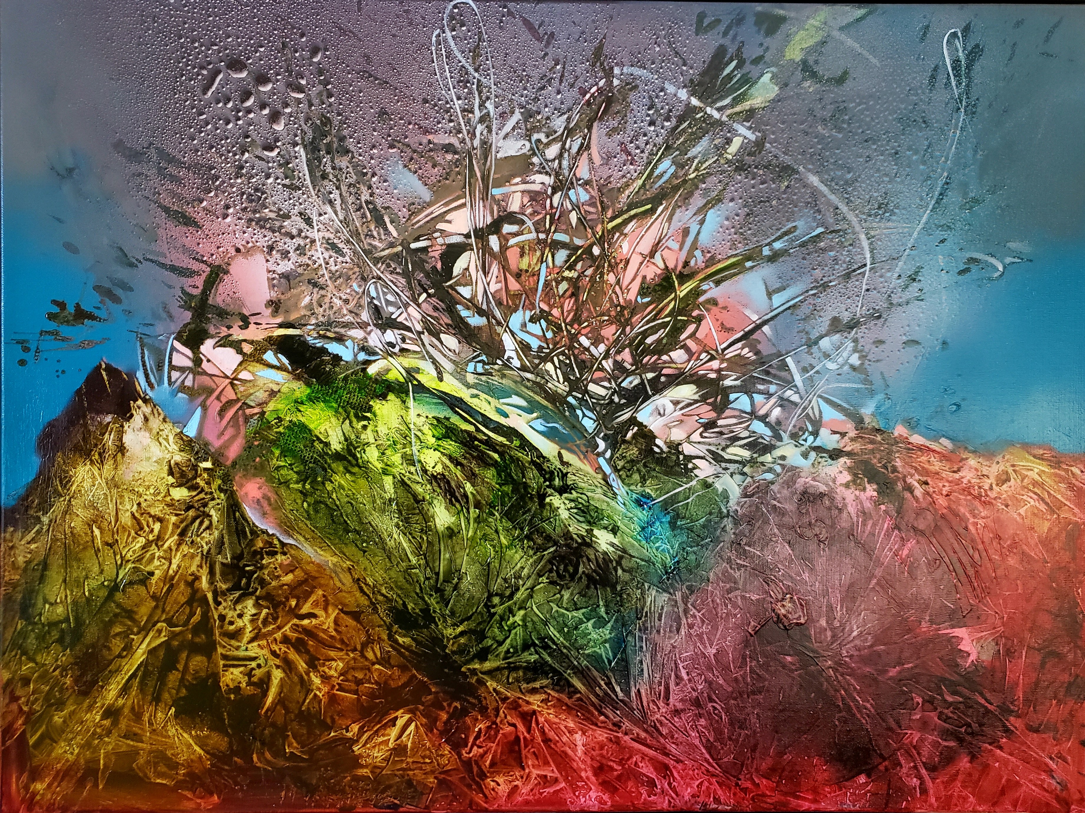 Burst, 2019. Mixed Media on Canvas, 30 x 40 inches