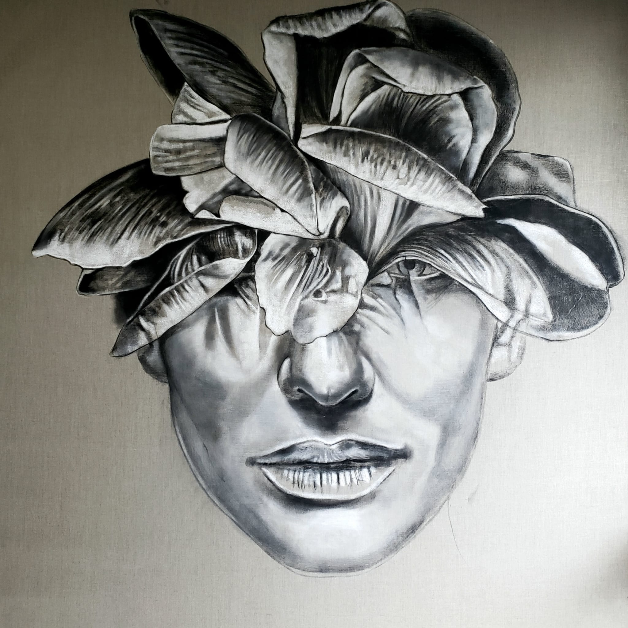 Time to Rebirth, 2020.  \nCharcoal and pastel on Canvas. 72 x 72 inches