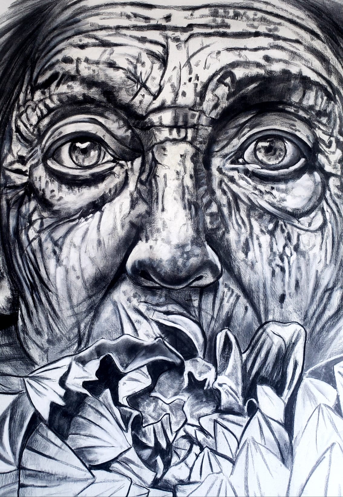 Silence, 2020. \nCharcoal and pastel on Canvas. 60 x 36 inches