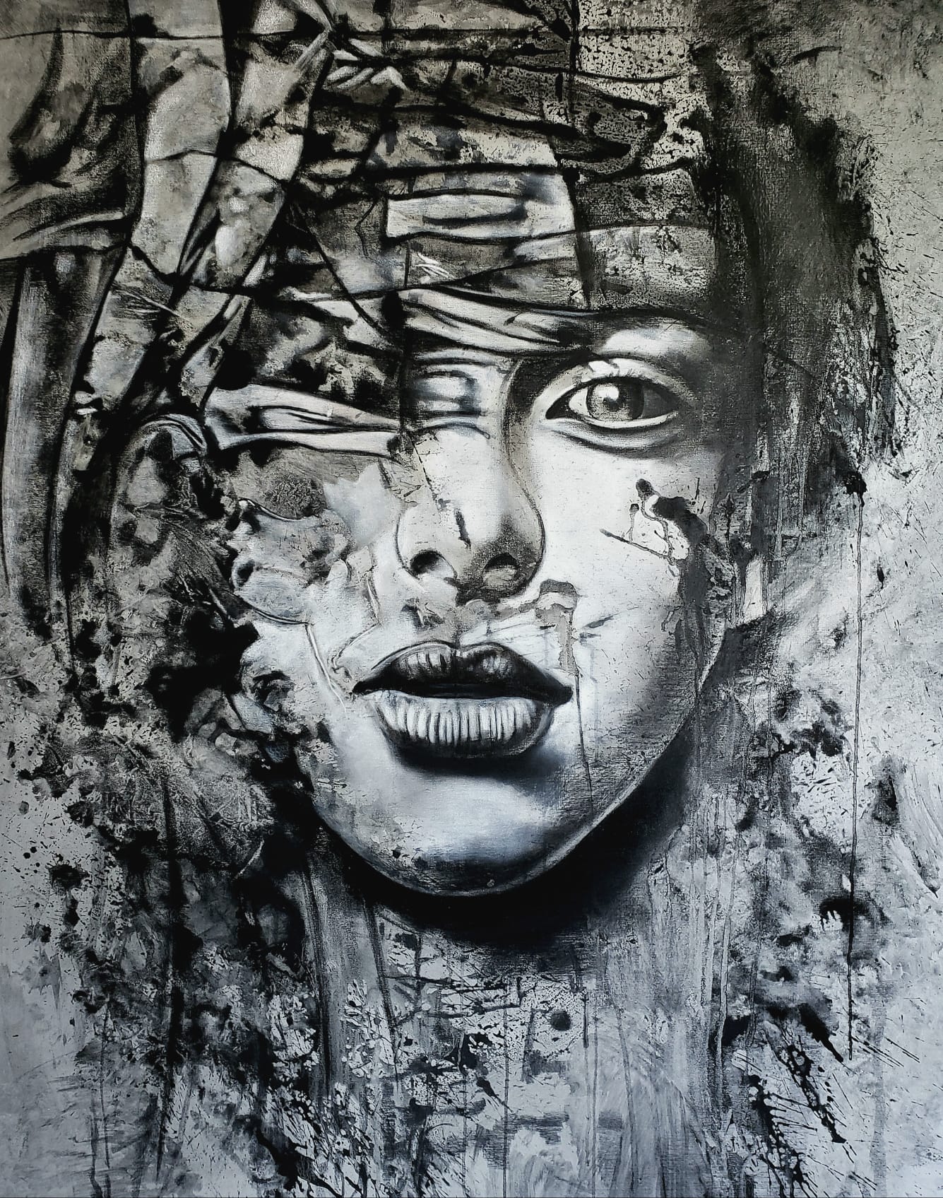 Untitled, 2019. \nCharcoal and pastel on Canvas. 60 x 48 inches