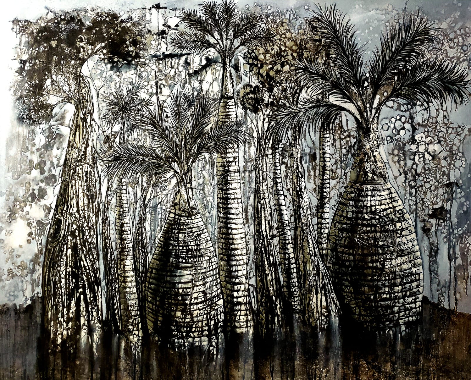 La jungla II, 2019. \nCharcoal and pastel on Canvas. 60 x 72 inches